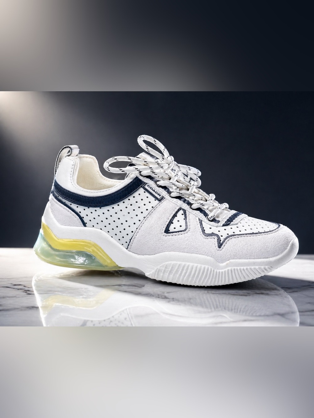 Coach Women’s Sneakers Size 6.5 White Navy Leather Suede Casual Shoes